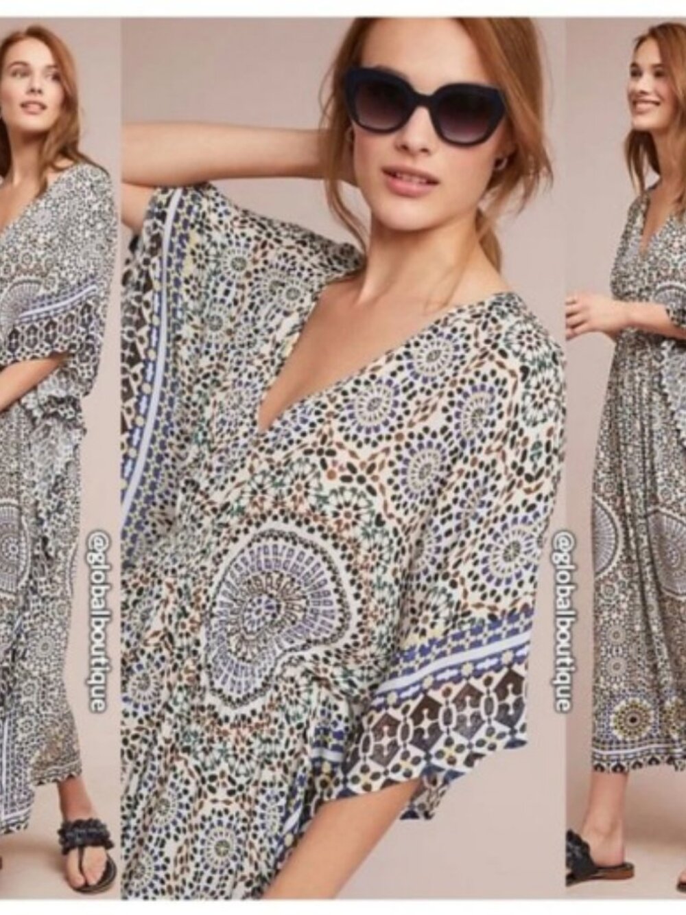 Anthropologie Rujuta Sheth Marie Cinch Kaftan Mosaic Print One Size